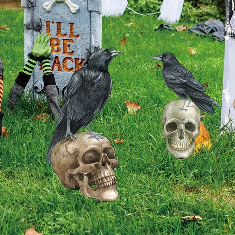 Halloween Retro Cráneo Cuervo Estaca de Jardín Acrílico Impresión a Doble Cara Césped Fiesta Exterior Accesorio Decorativo