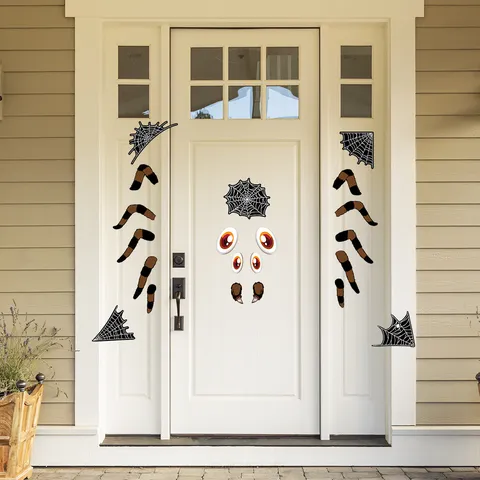 Halloween Spettrale Adesivo Porta Garage Mostro Viso Occhi Denti Ragnatela Spettrale Adesivi Festa Esterna Decorazione Bagagliaio Auto