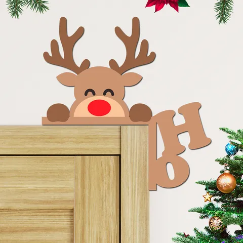 Christmas Wooden Corner Decoration Santa Claus Elk Wall Sticker Holiday Home Decor Festive Party Door Frame Ornament
