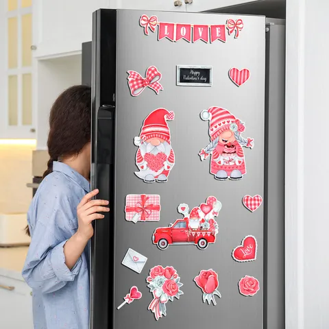 Autocollants Magnétiques de Réfrigérateur de Saint-Valentin Nains Cœur Rose Autocollants Imperméables Pour Décoration de Cuisine