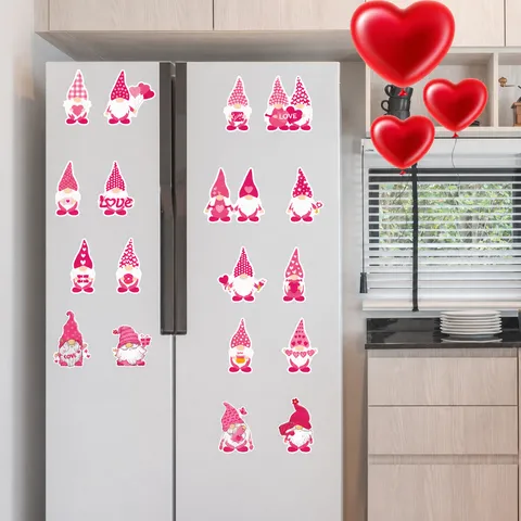 Valentine's Day Pink Heart Gnome Refrigerator Magnets Cute Waterproof Magnetic Stickers For Kitchen Home Decor