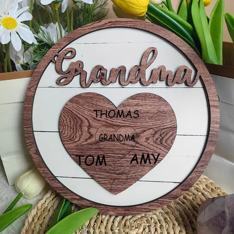 Wooden Grandma Heart Puzzle Tabletop Ornament Mother's Day Family Thanksgiving Gift Home Decor Desk Sign