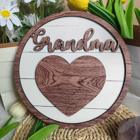 Wooden Grandma Heart Puzzle Tabletop Ornament Mother's Day Family Thanksgiving Gift Home Decor Desk Sign