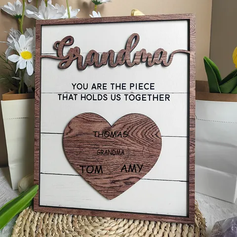 Mother's Day Wooden Table Decor Heart Puzzle Plaque Engraved Family Gift Desk Ornament With Whiteboard Pen