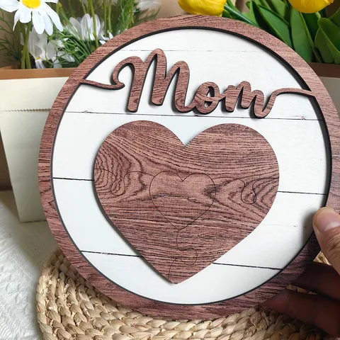 Wooden Mother's Day Plaque Heart Puzzle Tabletop Decor Desktop Ornament With Whiteboard Pen Hollow Mom Sign Home Gift