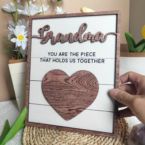 Mother's Day Wooden Table Decor Heart Puzzle Plaque Engraved Family Gift Desk Ornament With Whiteboard Pen