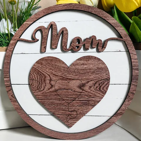 Wooden Mother's Day Plaque Heart Puzzle Tabletop Decor Desktop Ornament With Whiteboard Pen Hollow Mom Sign Home Gift