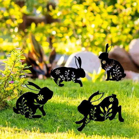 Panneau de Jardin en Acrylique Lapin de Pâques Piquet de Pelouse Décoration Extérieure Fête