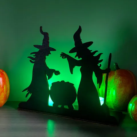 Halloween Wooden Desktop Light Candle Holder Projection Ornament Hollow Silhouette Party Home Decor