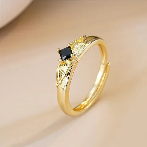 Dark Gothic Angel Devil Wings Couple Rings Adjustable Opening Copper Zirconia Black Square Gemstone Punk Jewelry Finger Ring Gift
