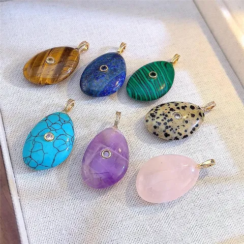 Ciondolo Goccia d'Acqua in Pietra Naturale Rame Intarsiato Strass Vintage Teardrop Charm per Collana Creazione Gioielli Accessori Donna