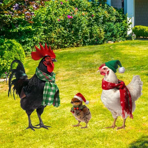 Noël Métal Poulet Piquet de Jardin Fer Cour Art Extérieur Pelouse Décoratif Ornement de Vacances