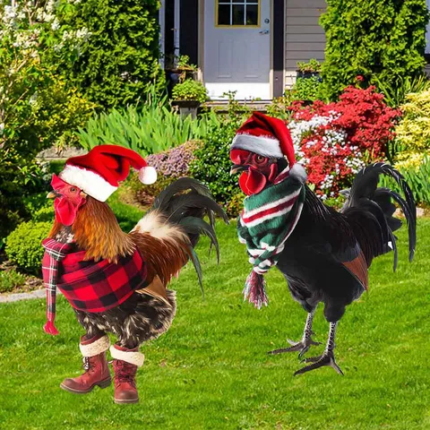 Estaca de Jardín de Pollo de Navidad de Metal Hierro Forjado Patio Exterior Adorno Decorativo Festivo Decoración de Césped