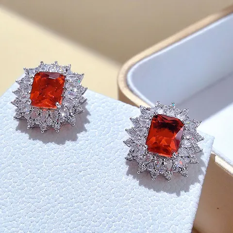 Set di Gioielli in Rame Zirconia Quadrata per Donna Rosso Verde Blu Lusso Moda Collana Orecchini Anello Set 3 Pezzi Gioielli Regalo