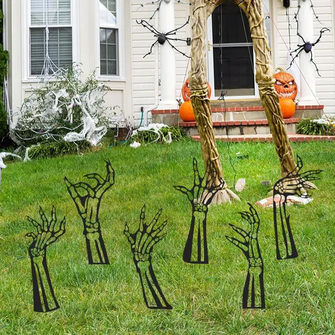 Estacas de Tierra de Esqueleto de Metal para Halloween Silueta de Hierro Negro Decoración de Jardín al Aire Libre Accesorios de Fiesta