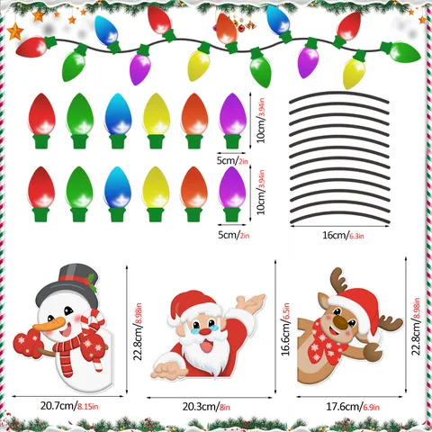 Christmas Magnetic Reflective Light Bulbs Car Body Decals Snowman Santa Claus Refrigerator Stickers Holiday Party Decor