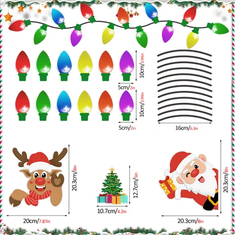 Christmas Magnetic Reflective Light Bulb Car Decals Santa Snowman Garage Door Holiday Decorative Stickers