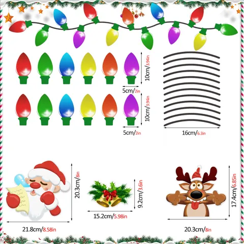 Christmas Magnetic Reflective Light Bulb Car Stickers Santa Claus Snowman Auto Body Decals Holiday Party Outdoor Decor
