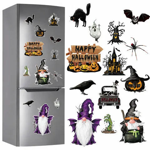 Adesivi Magnetici per Frigorifero di Halloween PVC Strega Zucca Gnomo Adesivi per Auto Decorazione per Porte di Casa