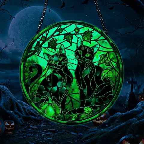 Cartello Sospeso di Halloween in Acrilico Luminoso Con Gatto Nero e Zucca Si Illumina al Buio Decorazione per Parete e Porta Festa