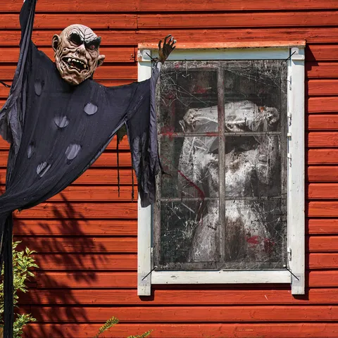 Halloween Blutige Nonne Geist Gesicht Stoff Fenster Hängende Dekoration Gruselige Falsche Fenster Kulisse Party Deko Requisiten