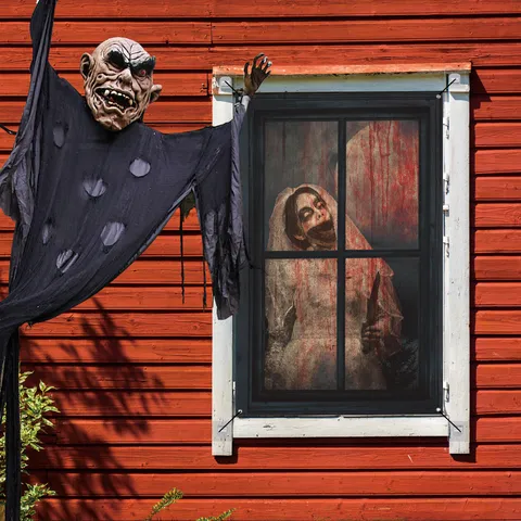 Halloween Blutige Nonne Gespenst Gesicht Stoff Fenster Dekoration Wandteppich Gruselig Feiertag Party Hintergrund Requisite