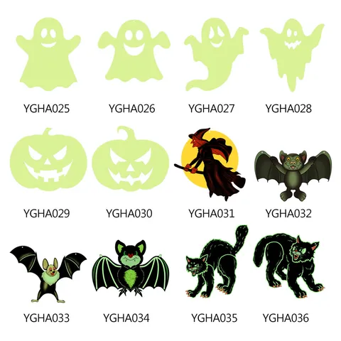 Halloween Hanging Luminous Bat Pumpkin Ghost Witch Black Cat Wall Stickers Double Sided Glow in the Dark Party Window Decor