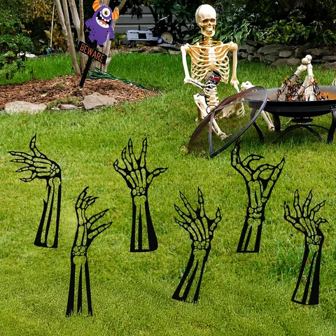 Estacas de Tierra de Esqueleto de Metal para Halloween Silueta de Hierro Negro Decoración de Jardín al Aire Libre Accesorios de Fiesta