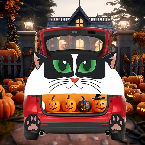 Halloween Car Trunk Garage Door Decoration Sticker PVC Fabric Cute Black Cat Dog Holiday Party Outdoor Decor