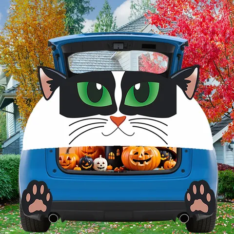 Halloween Car Trunk Garage Door Decoration Sticker PVC Fabric Cute Black Cat Dog Holiday Party Outdoor Decor