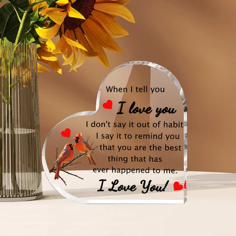 Acrylic Heart Ornament Valentine Day Gift Clear Crystal Table Stand Romantic Love Quotes Desktop Decor Keepsake