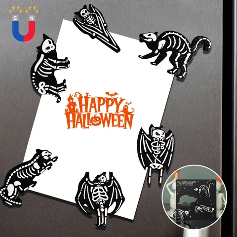 Wooden Halloween Refrigerator Magnets Ghost Cat Skeleton Demon Scary Kitchen Holiday Home Decor Party Decoration