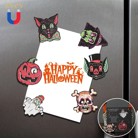 Halloween Holz Kühlschrankmagnete Set Geist Kürbis Cartoon Kühlschrankaufkleber Heim Küche Festival Party Dekoration