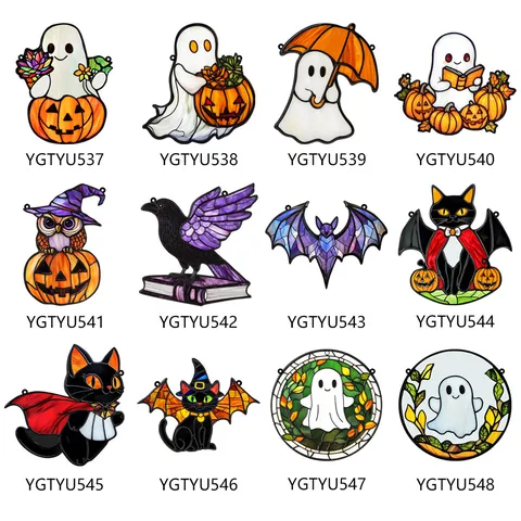 Transfrontalier Halloween Lumineux Acrylique Décoratif Suspendu Panneau Fantôme Citrouille Mur Pendentif Fête Décor