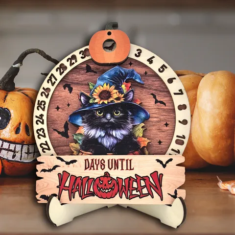 Halloween Wooden Countdown Calendar Rotary Perpetual Desk Ornament With Wood Base And Hemp Rope Holiday Party Decor