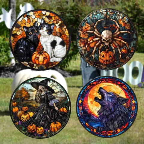 Halloween Window Stickers Static Glass Clings Colorful Cartoon Crow Cat Skull Window Decals For Holiday Party Home Decor