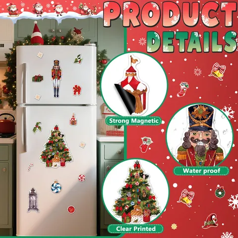 Christmas Magnetic Refrigerator Stickers Nutcracker Santa Dishwasher Magnet Cover Waterproof PVC Holiday Home Decor