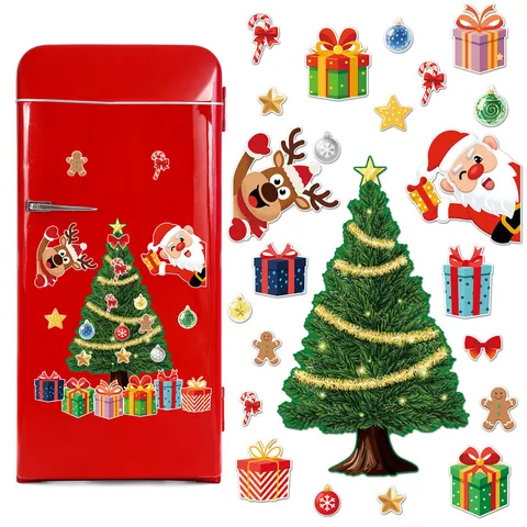 Christmas Tree Magnetic Refrigerator Sticker Santa Claus Elk PVC Soft Cartoon Festive Home Decor Fridge Decal
