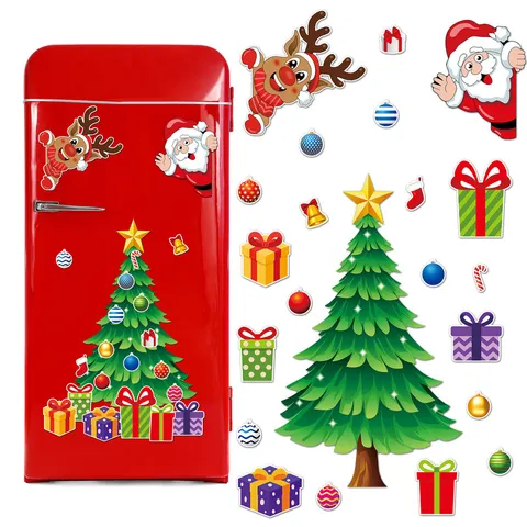 Christmas Tree Refrigerator Magnet Santa Claus Elk PVC Soft Magnetic Sticker Holiday Home Kitchen Decorative Decal