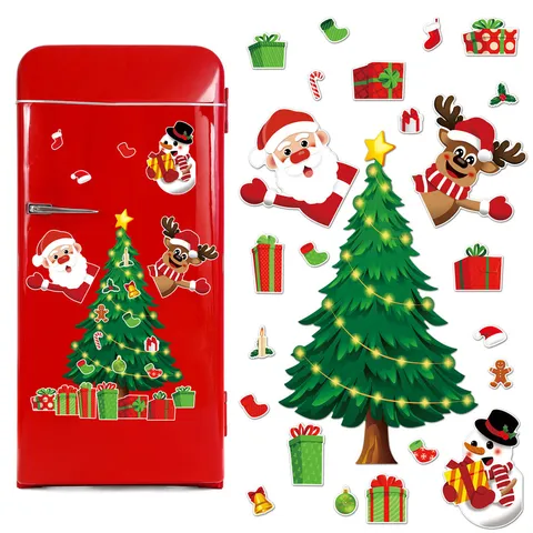 Christmas Magnetic Refrigerator Stickers PVC Santa Claus Elk Reindeer Tree Holiday Home Decor Fridge Decals