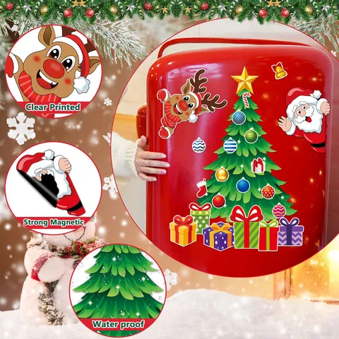 Christmas Tree Refrigerator Magnet Santa Claus Elk PVC Soft Magnetic Sticker Holiday Home Kitchen Decorative Decal