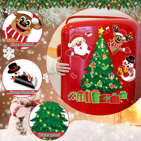 Christmas Magnetic Refrigerator Stickers PVC Santa Claus Elk Reindeer Tree Holiday Home Decor Fridge Decals