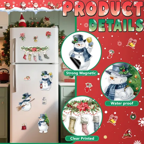 Christmas Refrigerator Magnetic Stickers Snowman Santa Claus Dishwasher Decals Holiday Home Kitchen Decor