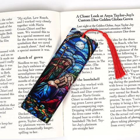 Transparent Acrylic Christmas Bookmark With Tassel Stained Glass Reading Page Marker Student Stationery Gift