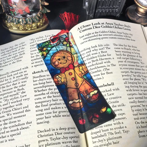 Christmas Transparent Acrylic Bookmark Gingerbread Man Design With Red Tassel Student Stationery Reading Craft Gift