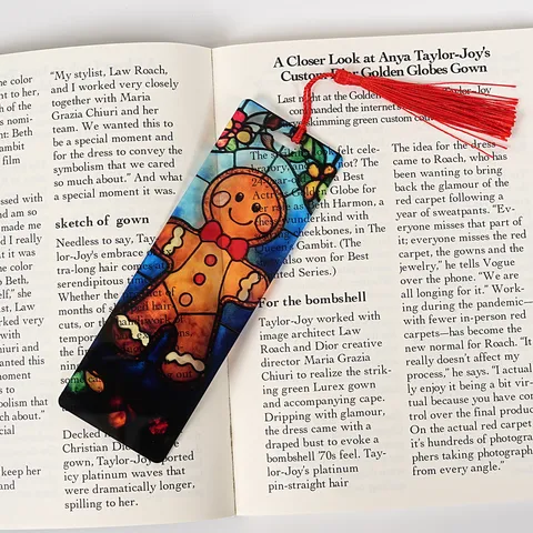 Christmas Transparent Acrylic Bookmark Gingerbread Man Design With Red Tassel Student Stationery Reading Craft Gift