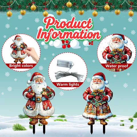 Weihnachten Garten Dekorativer Bodenstecker PVC Weihnachtsmann Hof Schild Leuchtend Outdoor Feiertag Deko Requisite