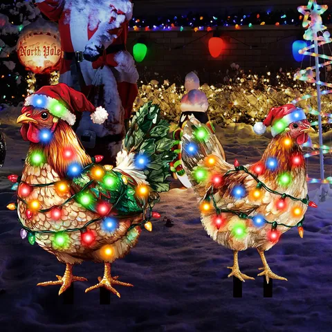 Estaca de Pollo para Jardín de Navidad Impermeable LED Iluminado Decoración de Jardín al Aire Libre Lindo Letrero de Césped
