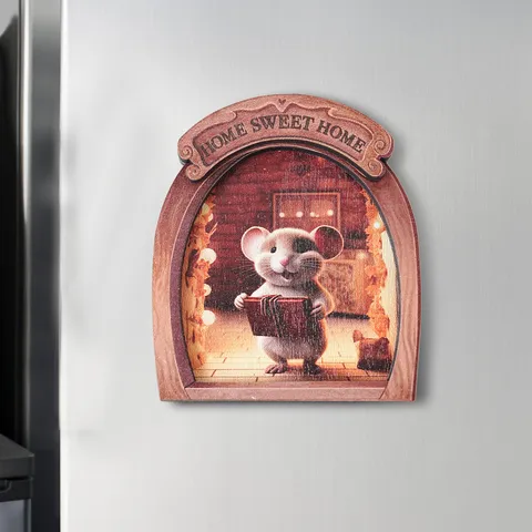 Wooden Christmas Mouse Hole Fridge Magnet 3D Stereo Magnetic Sticker Home Decor