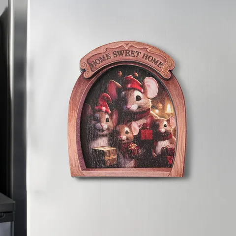 Wooden Christmas Mouse Hole Magnetic Fridge Sticker Home Decor 3D Refrigerator Magnet Cute Holiday Ornament